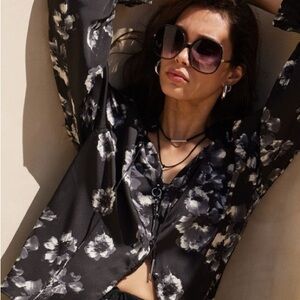 Floral Black and White Blouse